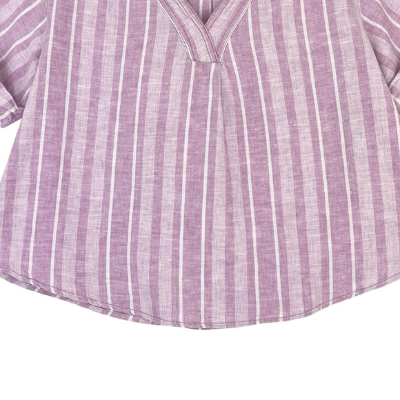 Pilcro Anthropologie Linen Henley Surf Shirt Top Sz M Lavender Striped - Picture 6 of 13